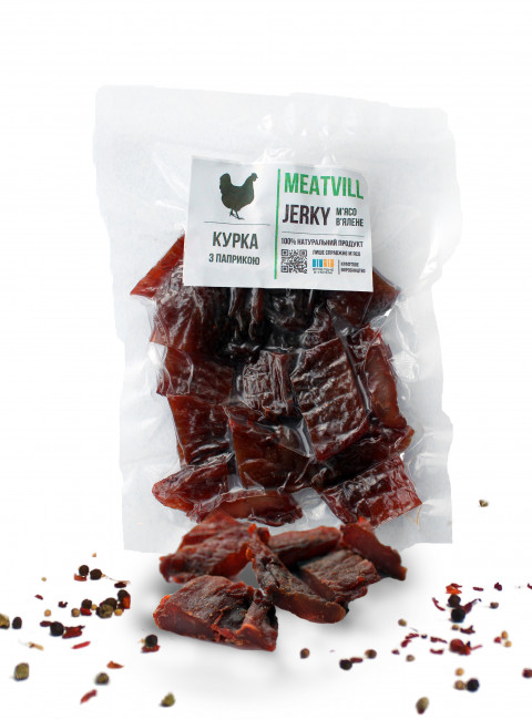 Фото В'ялені курячі снеки з паприкою вакуум 100г