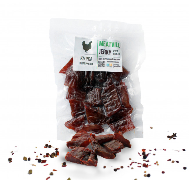 Джерки курка (в'ялена) з паприкою вакуум 100г. Фото 1 Джерки курка (в'ялена) з паприкою вакуум 100г. Фото 1