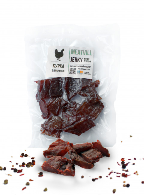 Фото Вяленые куриные снеки с паприкой крафт 50г