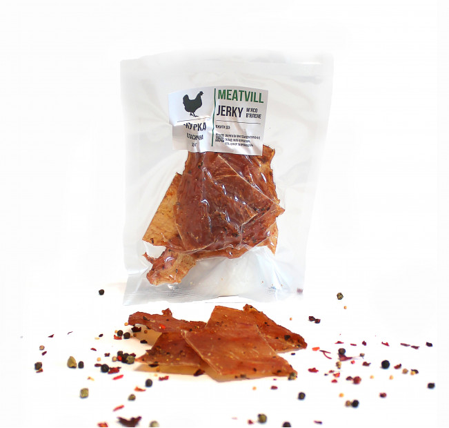 Мясные джерки Meatvill™ из курицы классические в вакууме 50г. Фото 2 Мясные джерки Meatvill™ из курицы классические в вакууме 50г. Фото 2