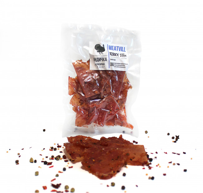 Мясные джерки Meatvill индейка классическая в вакууме 100г. Фото 1 Мясные джерки Meatvill индейка классическая в вакууме 100г. Фото 1