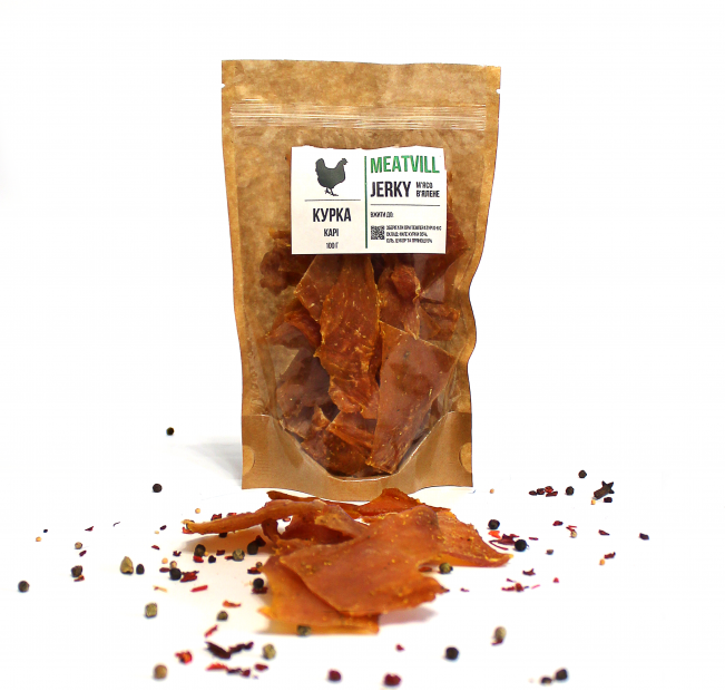 Джерки Meatvill из курицы и кари крафт 100г. Фото 1 Джерки Meatvill из курицы и кари крафт 100г. Фото 1