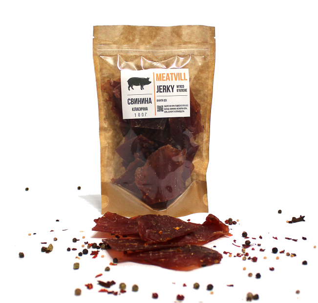 Джерки сушені TM Meatvill свинні класичні крафт 100г. Фото 1 Джерки сушені TM Meatvill свинні класичні крафт 100г. Фото 1