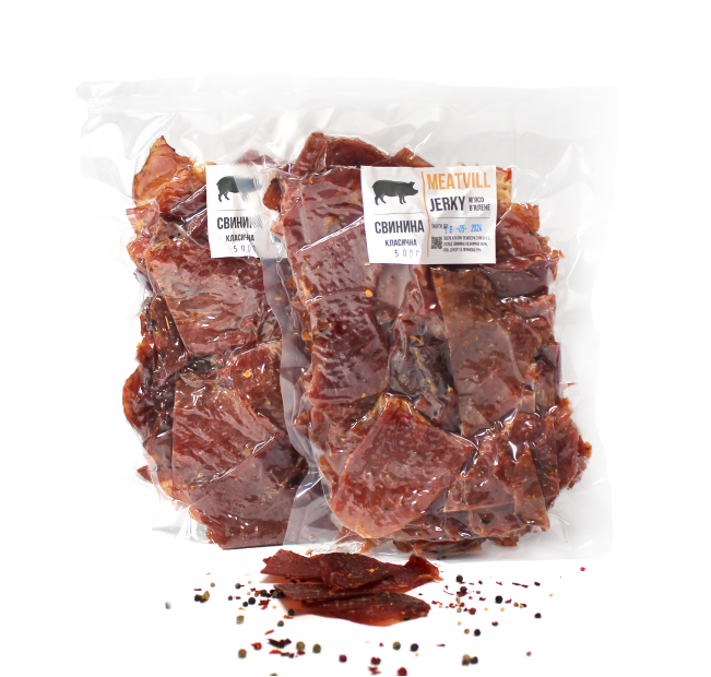 Джерки мясные Meatvill™ свинина классическая в вакуумной упаковке 1кг. Фото 1 Джерки мясные Meatvill™ свинина классическая в вакуумной упаковке 1кг. Фото 1
