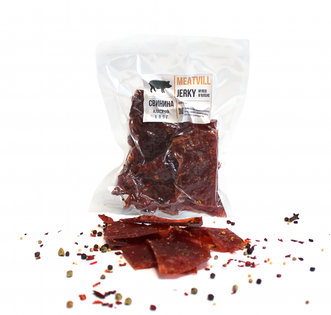 Джерки сушеные Meatvill™ со свинины классические в вакууме 100г. Фото 1 Джерки сушеные Meatvill™ со свинины классические в вакууме 100г. Фото 1