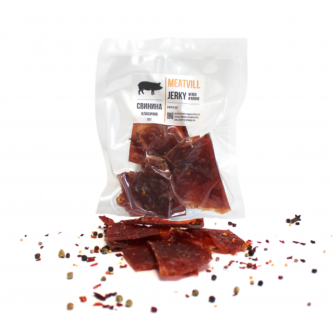 Джерки сушеные Meatvill™ со свинины классические в вакууме 50г. Фото 2 Джерки сушеные Meatvill™ со свинины классические в вакууме 50г. Фото 2