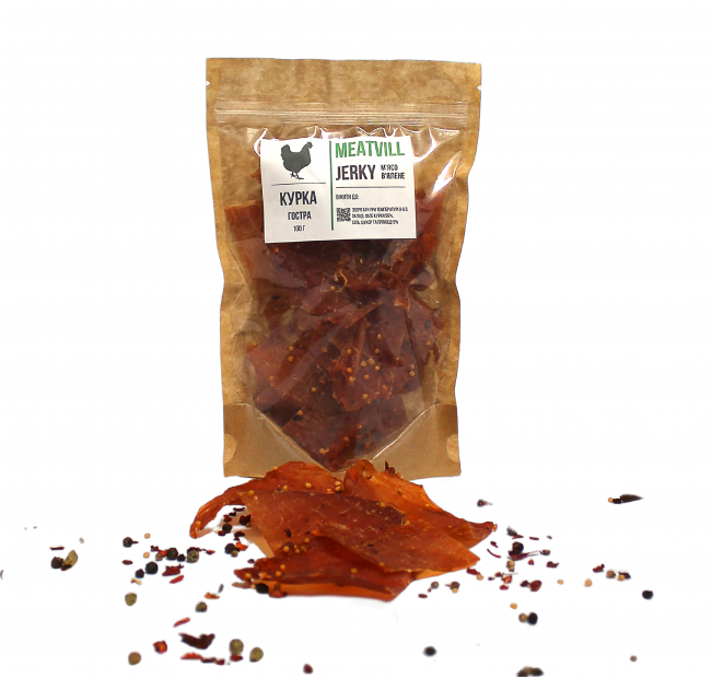 Джерки TM Meatvill курица острая в крафтовой пачке 100г. Фото 1 Джерки TM Meatvill курица острая в крафтовой пачке 100г. Фото 1