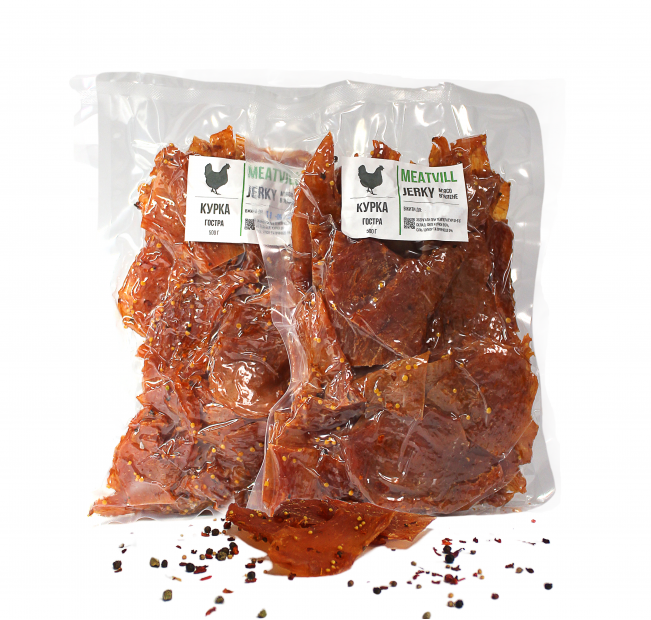 М'ясні джерки TM Meatvill з курки гострi під вакуумом 1кг. Фото 1 М'ясні джерки TM Meatvill з курки гострi під вакуумом 1кг. Фото 1