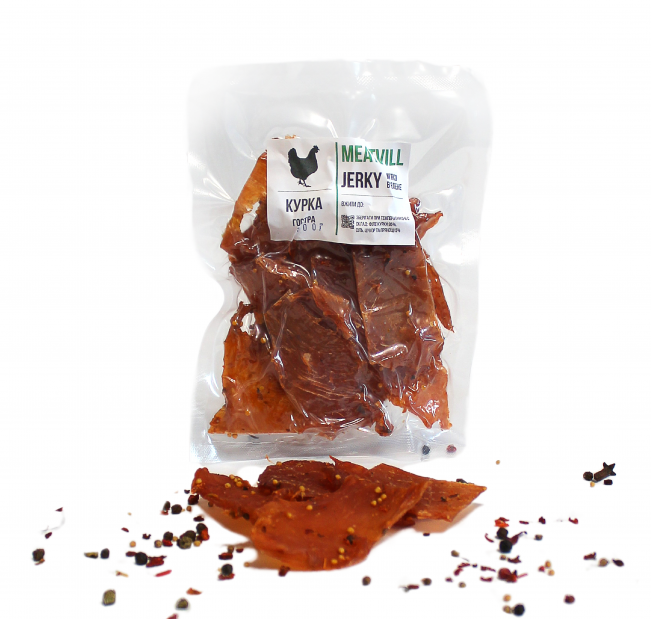 Джерки Meatvill™ курица острая в вакууме 100г. Фото 1 Джерки Meatvill™ курица острая в вакууме 100г. Фото 1
