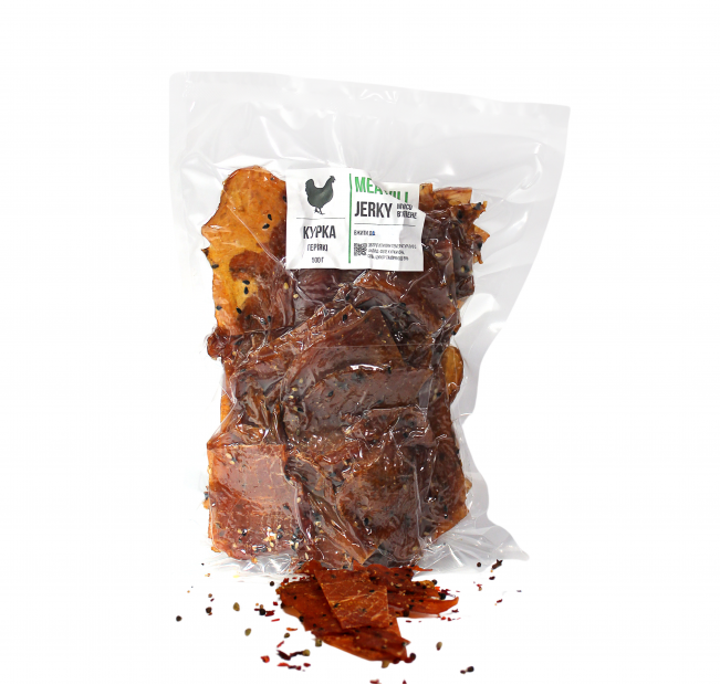 Джерки м'ясні TM Meatvill курячі терiякi в вакуумній упаковці 500г. Фото 1 Джерки м'ясні TM Meatvill курячі терiякi в вакуумній упаковці 500г. Фото 1