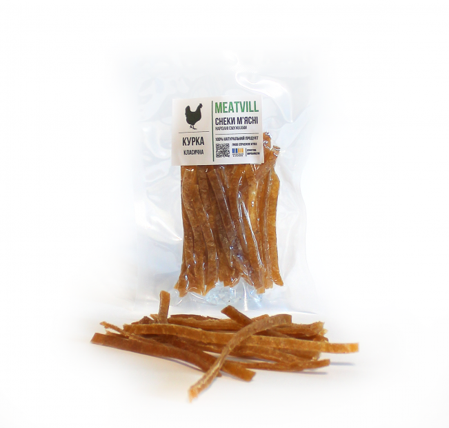 Снеки куриные классические, полоски, вакуум 100г. Фото 1