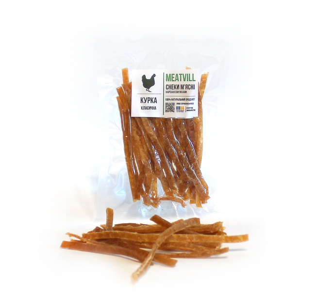 Снеки куриные классические, полоски, вакуум 50г. Фото 1 Снеки куриные классические, полоски, вакуум 50г. Фото 1