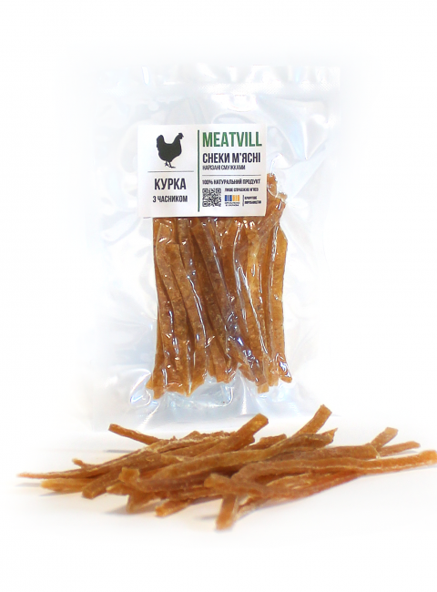 Фото Снеки курячі з часником, смужки, вакуум 50г