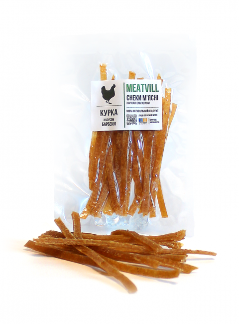 Фото Снеки курячі з соусом барбекю, смужки, вакуум 50г