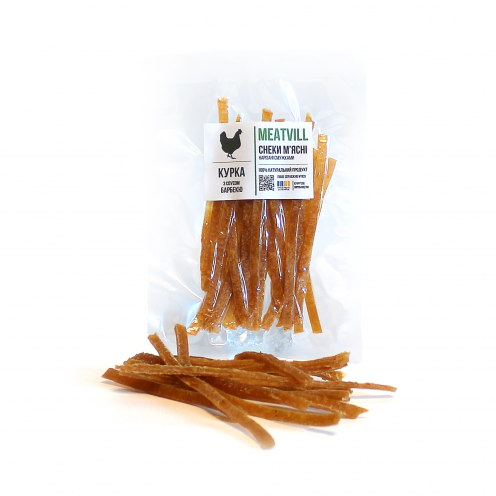 Фото Снеки куриные с соусом барбекю, полоски, вакуум 50г